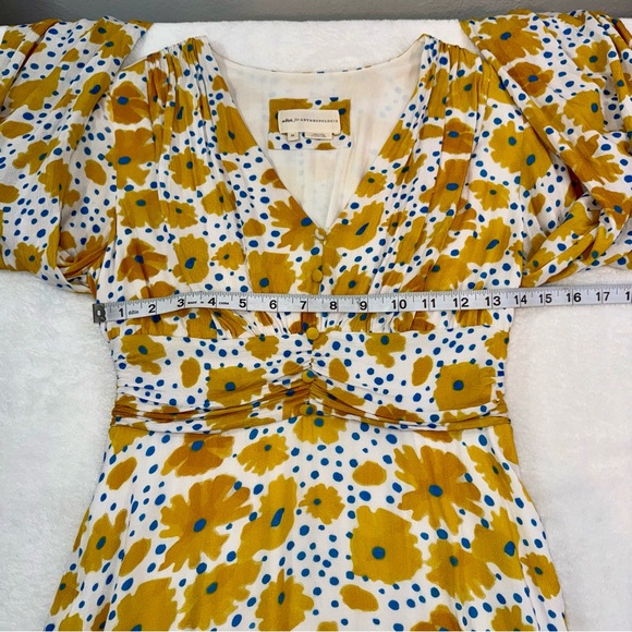 Vera For Anthropologie Buttercup Cheerful Floral Print Mini Dress Sz XS Yellow - Picture 10 of 13